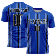 Laden Sie das Bild in den Galerie-Viewer, Custom Thunder Blue Black-White Stripe Sublimation Soccer Uniform Jersey