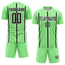 Load image into Gallery viewer, Custom Pea Green Black-White Stripe Sublimation Soccer Uniform Jersey