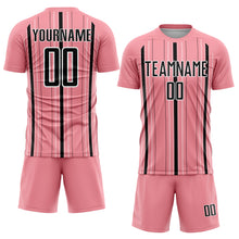 Load image into Gallery viewer, Custom Medium Pink Black-White Stripe Sublimation Soccer Uniform Jersey