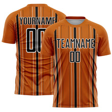 Laden Sie das Bild in den Galerie-Viewer, Custom Texas Orange Black-White Stripe Sublimation Soccer Uniform Jersey