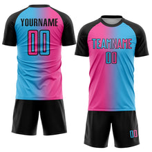 Загрузить изображение в средство просмотра галереи, Custom Sky Blue Pink-Black Sublimation Gradient Fashion Soccer Uniform Jersey