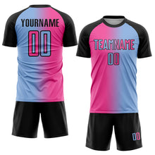 Загрузить изображение в средство просмотра галереи, Custom Light Blue Pink-Black Sublimation Gradient Fashion Soccer Uniform Jersey