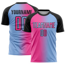 Загрузить изображение в средство просмотра галереи, Custom Light Blue Pink-Black Sublimation Gradient Fashion Soccer Uniform Jersey