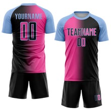 Load image into Gallery viewer, Custom Black Pink-Light Blue Sublimation Gradient Fashion Soccer Uniform Jersey
