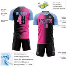 Load image into Gallery viewer, Custom Black Pink-Light Blue Sublimation Gradient Fashion Soccer Uniform Jersey