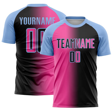 Custom Black Pink-Light Blue Sublimation Gradient Fashion Soccer Uniform Jersey