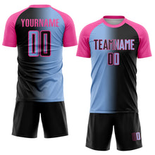 Загрузить изображение в средство просмотра галереи, Custom Black Light Blue-Pink Sublimation Gradient Fashion Soccer Uniform Jersey