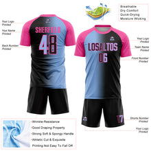 Загрузить изображение в средство просмотра галереи, Custom Black Light Blue-Pink Sublimation Gradient Fashion Soccer Uniform Jersey
