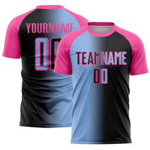 Загрузить изображение в средство просмотра галереи, Custom Black Light Blue-Pink Sublimation Gradient Fashion Soccer Uniform Jersey