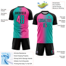 Загрузить изображение в средство просмотра галереи, Custom Aqua Pink-Black Sublimation Gradient Fashion Soccer Uniform Jersey
