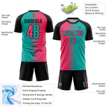 Load image into Gallery viewer, Custom Aqua Neon Pink-Black Sublimation Gradient Fashion Soccer Uniform Jersey