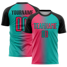 Load image into Gallery viewer, Custom Aqua Neon Pink-Black Sublimation Gradient Fashion Soccer Uniform Jersey