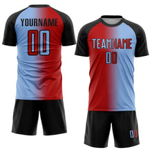 Загрузить изображение в средство просмотра галереи, Custom Light Blue Red-Black Sublimation Gradient Fashion Soccer Uniform Jersey