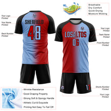 Загрузить изображение в средство просмотра галереи, Custom Light Blue Red-Black Sublimation Gradient Fashion Soccer Uniform Jersey