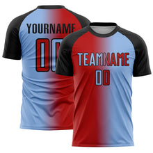 Загрузить изображение в средство просмотра галереи, Custom Light Blue Red-Black Sublimation Gradient Fashion Soccer Uniform Jersey