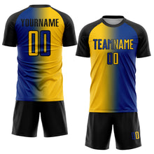 Load image into Gallery viewer, Custom Royal Yellow-Black Sublimation Gradient Fashion Soccer Uniform Jersey
