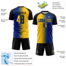 Load image into Gallery viewer, Custom Royal Yellow-Black Sublimation Gradient Fashion Soccer Uniform Jersey