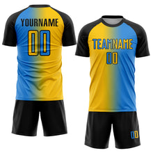 Загрузить изображение в средство просмотра галереи, Custom Powder Blue Yellow-Black Sublimation Gradient Fashion Soccer Uniform Jersey