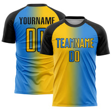 Загрузить изображение в средство просмотра галереи, Custom Powder Blue Yellow-Black Sublimation Gradient Fashion Soccer Uniform Jersey