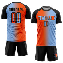 Загрузить изображение в средство просмотра галереи, Custom Light Blue Orange-Black Sublimation Gradient Fashion Soccer Uniform Jersey