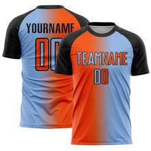 Загрузить изображение в средство просмотра галереи, Custom Light Blue Orange-Black Sublimation Gradient Fashion Soccer Uniform Jersey