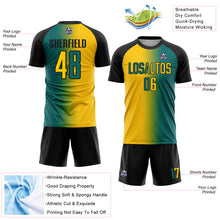 Load image into Gallery viewer, Custom Teal Yellow-Black Sublimation Gradient Fashion Soccer Uniform Jersey