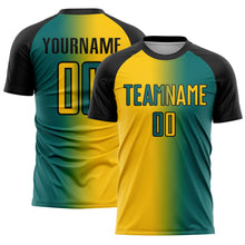 Load image into Gallery viewer, Custom Teal Yellow-Black Sublimation Gradient Fashion Soccer Uniform Jersey