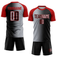 Laden Sie das Bild in den Galerie-Viewer, Custom Black Gray-Red Sublimation Gradient Fashion Soccer Uniform Jersey