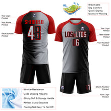 Laden Sie das Bild in den Galerie-Viewer, Custom Black Gray-Red Sublimation Gradient Fashion Soccer Uniform Jersey