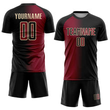 Laden Sie das Bild in den Galerie-Viewer, Custom Black Crimson-Cream Sublimation Gradient Fashion Soccer Uniform Jersey