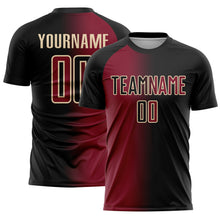 Laden Sie das Bild in den Galerie-Viewer, Custom Black Crimson-Cream Sublimation Gradient Fashion Soccer Uniform Jersey
