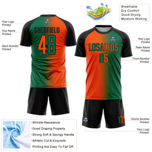 Загрузить изображение в средство просмотра галереи, Custom Kelly Green Orange-Black Sublimation Gradient Fashion Soccer Uniform Jersey