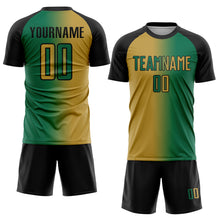 Загрузить изображение в средство просмотра галереи, Custom Kelly Green Old Gold-Black Sublimation Gradient Fashion Soccer Uniform Jersey