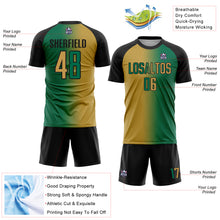 Загрузить изображение в средство просмотра галереи, Custom Kelly Green Old Gold-Black Sublimation Gradient Fashion Soccer Uniform Jersey