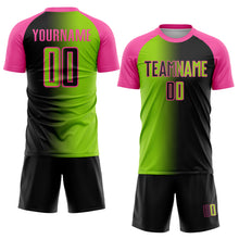 Laden Sie das Bild in den Galerie-Viewer, Custom Black Neon Green-Pink Sublimation Gradient Fashion Soccer Uniform Jersey