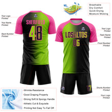 Laden Sie das Bild in den Galerie-Viewer, Custom Black Neon Green-Pink Sublimation Gradient Fashion Soccer Uniform Jersey