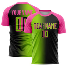 Laden Sie das Bild in den Galerie-Viewer, Custom Black Neon Green-Pink Sublimation Gradient Fashion Soccer Uniform Jersey