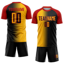 Загрузить изображение в средство просмотра галереи, Custom Black Gold-Red Sublimation Gradient Fashion Soccer Uniform Jersey