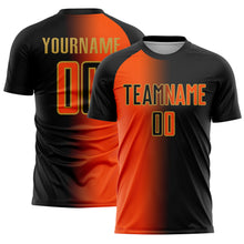 Laden Sie das Bild in den Galerie-Viewer, Custom Black Orange-Old Gold Sublimation Gradient Fashion Soccer Uniform Jersey