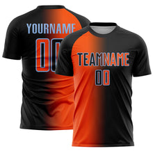 Laden Sie das Bild in den Galerie-Viewer, Custom Black Orange-Light Blue Sublimation Gradient Fashion Soccer Uniform Jersey