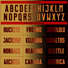 Laden Sie das Bild in den Galerie-Viewer, Custom Black Old Gold-Red Sublimation Gradient Fashion Soccer Uniform Jersey