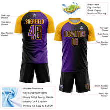 Charger l'image dans la galerie, Custom Black Purple-Gold Sublimation Gradient Fashion Soccer Uniform Jersey