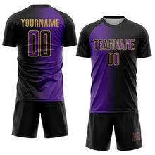 Charger l'image dans la galerie, Custom Black Purple-Old Gold Sublimation Gradient Fashion Soccer Uniform Jersey