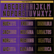 Charger l'image dans la galerie, Custom Black Purple-Old Gold Sublimation Gradient Fashion Soccer Uniform Jersey