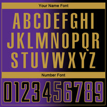 Charger l'image dans la galerie, Custom Black Purple-Old Gold Sublimation Gradient Fashion Soccer Uniform Jersey