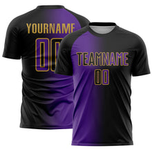 Charger l'image dans la galerie, Custom Black Purple-Old Gold Sublimation Gradient Fashion Soccer Uniform Jersey