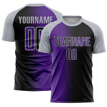 Laden Sie das Bild in den Galerie-Viewer, Custom Black Purple-Gray Sublimation Gradient Fashion Soccer Uniform Jersey