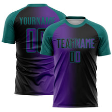 Load image into Gallery viewer, Custom Black Purple-Teal Sublimation Gradient Fashion Soccer Uniform Jersey