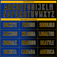 Laden Sie das Bild in den Galerie-Viewer, Custom Black Royal-Gold Sublimation Gradient Fashion Soccer Uniform Jersey