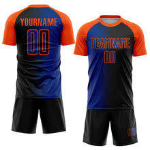 Laden Sie das Bild in den Galerie-Viewer, Custom Black Royal-Orange Sublimation Gradient Fashion Soccer Uniform Jersey